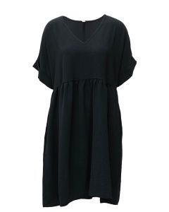 Mittoshop Airflow V-Neck Short Sleeve Shift Dress Black
