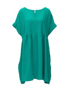 Mittoshop Plus V-Neck Short Sleeve Dress Green