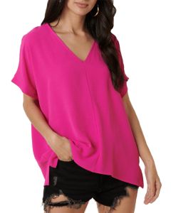 Mittoshop Short Sleeve V-Neck Tunic Hot Pink