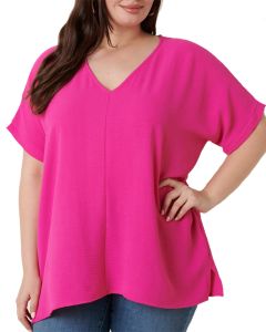 Mittoshop Short Sleeve V-Neck Tunic Plus Hot Pink
