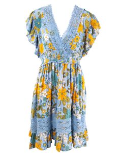 Angie Clothing Short Sleeve Floral Dress Blue