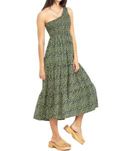Hyfve ALL YOURS FLORAL PRINT ONE-SHOULDER MIDI DRESS Green