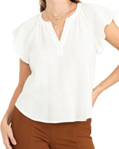 Hyfve Just My Vibe Flutter Sleeve Top Off White