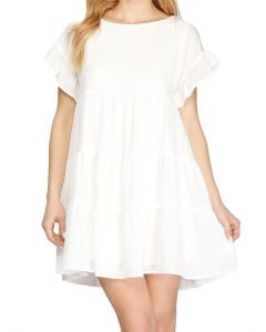 she & sky Short Sleeve Tier Dress White