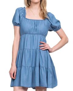 Blu Pepper Short Sleeve Tier Dress Chambray