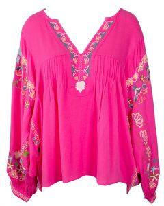 Easel POLY DOBBY EMBROIDERED TOP Fuchsia
