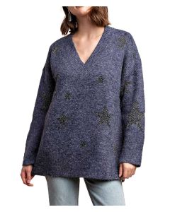 GiGiO Star Pattern V-Neck Sweater Midnight