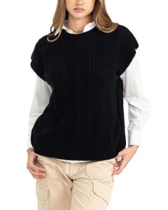 Hyfve Oversized Cable Sweater Vest Black