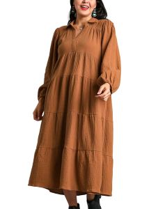 Umgee USA Gauze Long Sleeve Dress Pecan