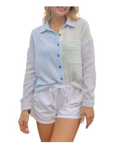 Simply Southern Colorblock Button Down Mint