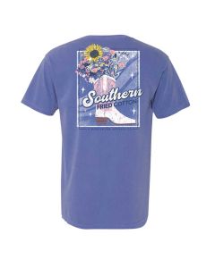 Southern Fried Cotton Boots In Bloom T-Shirt Periwinkle