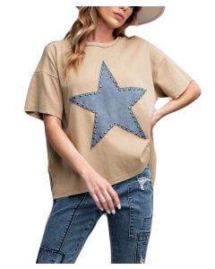 Easel Star Patch T-Shirt Dusty Khaki