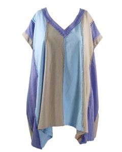 Easel Color Block Mineral Wash Tunic Cloud Blue