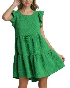 Umgee USA Jacquard Tier Dress Green
