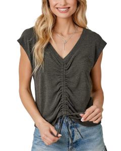 Mystree Inc. Front String Ruched Top Charcoal