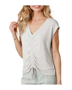 Mystree Inc. Front String Ruched Top Heather Grey