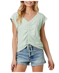 Mystree Inc. Front String Ruched Top Sage