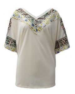 Easel Vneck Mixed Top Ivory
