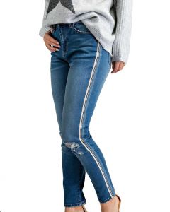 Easel Skinny Stripe Jeans Dark Denim