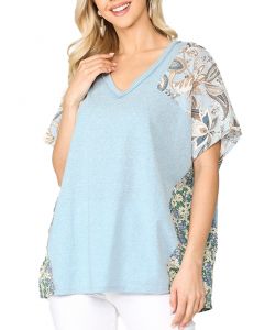 GiGiO Floral Mixed Print Top Blue Mix