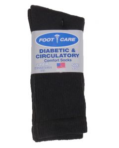 Foot Care Men's Diabetic Crew Socks 2-Pack Black