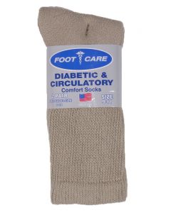Foot Care Men's Diabetic Crew Socks 2-Pack Khaki