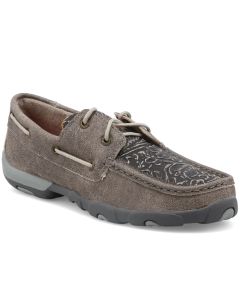 Twisted X Women's Boat Shoe Driving Moc Grey & Tooled