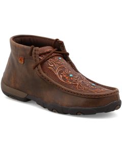 Twisted X Women's Chukka Driving Moc Brown & Tooled Flower