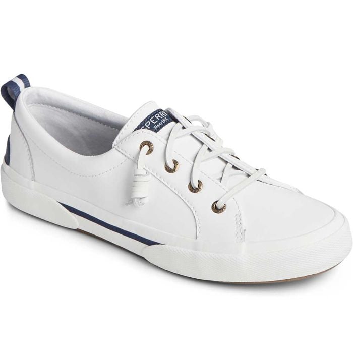 White leather sperrys deals women's