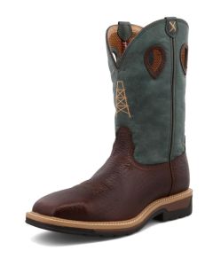 Work Twisted X Men's 12"" Western Work Boot Oiled Cognac & Blue