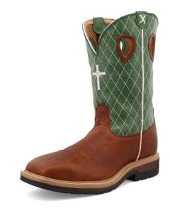 Work Twisted X Men's 12"" Western Work Boot Cognac Glazed Pebble & Lime