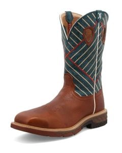 Twisted X Men's 12"" Western Work Boot Cognac & Dark Green