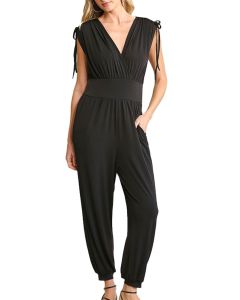 GiGiO Ruched Drawstring Detail Jogger Jumpsuit Black