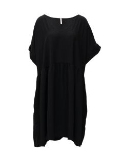 Mittoshop Plus Airflow V-Neck Short Sleeve Shift Dress Black