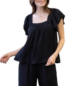 Blu Pepper Short Angel Sleeve Top Black