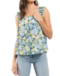 Blu Pepper Ruched Straps Woven Top sage-multi