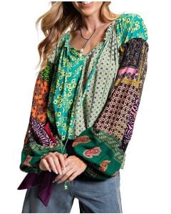 Easel Mix Blouse Atlantis Green