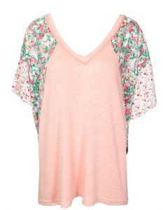 GiGiO Ss Vneck Floral Top Peach