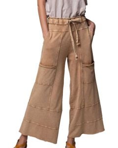 Easel Mineral Wash Knit Cargo Pants Camel