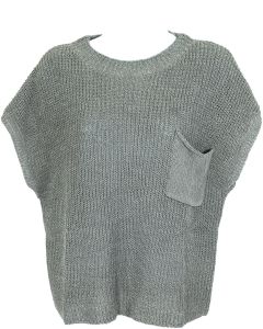 GiGiO Short Sleeve Pocket Knit Top GREEN-GREY