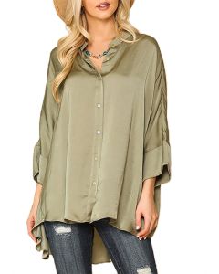 GiGiO Satin Button Down Tunic Dust Sage