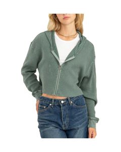 Hyfve Trend Alert Zip Up Crop Hoodie Grey Green