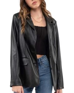 Blu Pepper Ls Leather Blazer Black