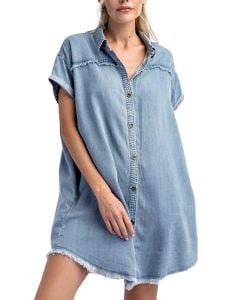 Easel Fray Denim Dress Washed Denim