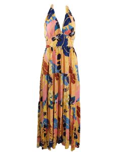 Angie Clothing Tropical Maxi Dress Gold Tan