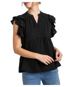 Umgee USA Ruffle Babydoll Top Black