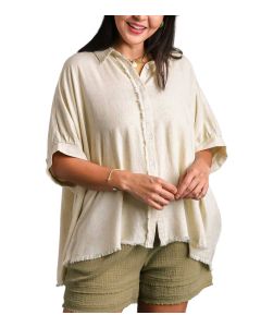 Umgee USA Linen Button Tunic Oatmeal