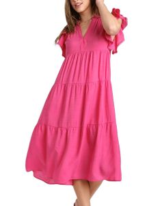 Umgee USA Ruffle Tierd Dres Hot Pink