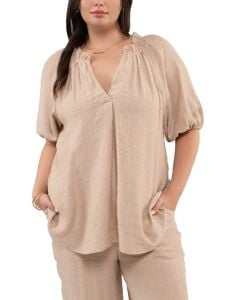 Blu Pepper Scrunch V-Neck Khaki