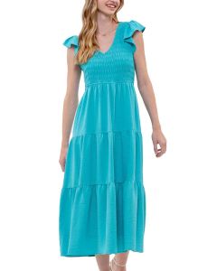 Blu Pepper Flutter Sleeve Midi Dress Emerald